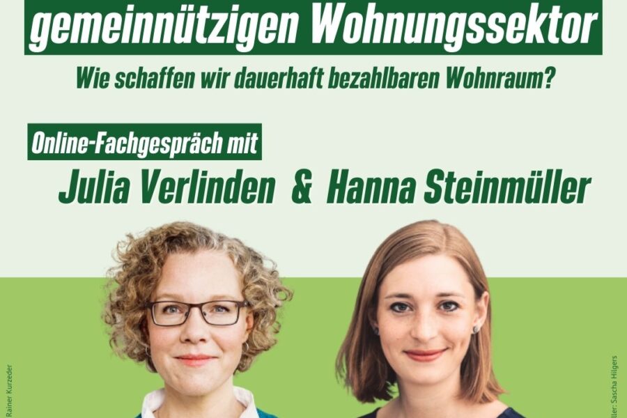 Sharepic zum Fachgespräch "Gemeinnütziger Wohnungssektor" mit Hanna Steinmüllerund Julia Verlinden